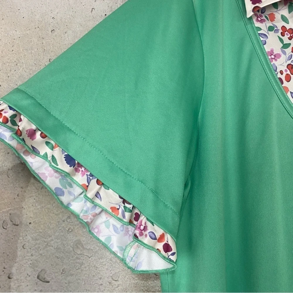 Vintage only necessities green floral short sleeve maxi house gown 1x xl